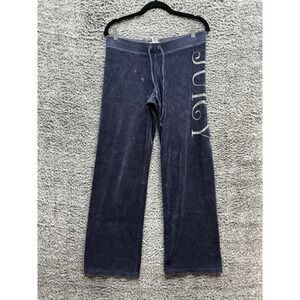 JUICY COUTURE Pants Women's Small Navy Velour Flared Active Track‎ Lounge Logo